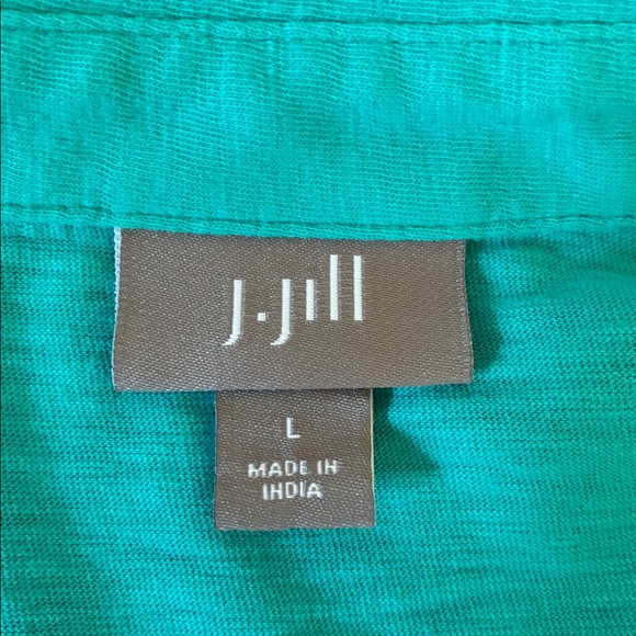 J. JILL Women Large Turquoise Cotton Roll Tab Sleeve Popover Collared Tunic Top - Picture 11 of 14